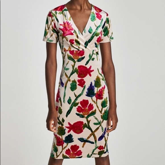 [Zara] Velvet V Neck Crossover Midi Floral Dress - Picture 2 of 4